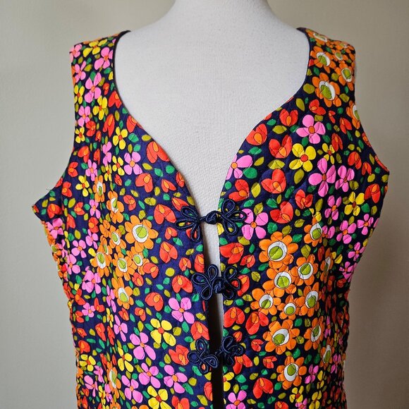 Vintage 70s Handmade Mod Floral Hippie Quilted Duster Vest Volup Plus Size XXL - Picture 4 of 6
